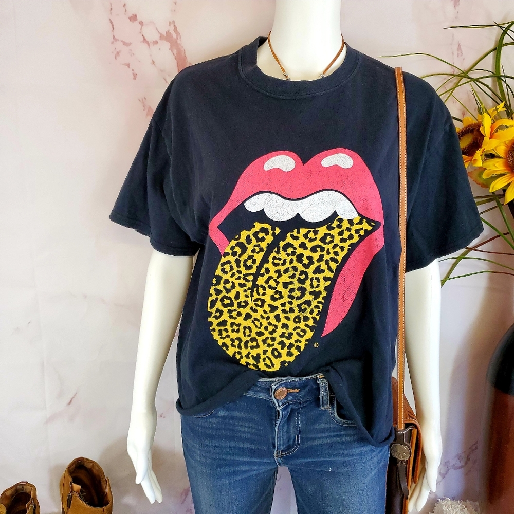 Rolling Stones flocked leopard big tongue tee